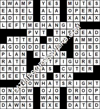 LA Times Crossword answers Tuesday 4 October 2016