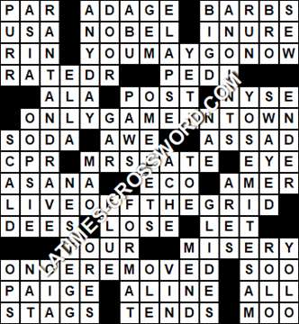 LA Times Crossword answers Tuesday 25 October 2016