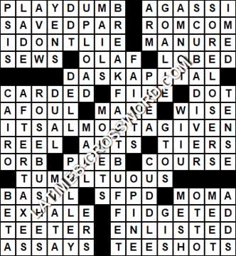 LA Times Crossword answers Saturday 29 October 2016