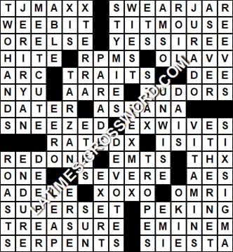 LA Times Crossword answers Saturday 3 December 2016