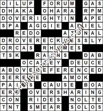 LA Times Crossword answers Tuesday 20 December 2016