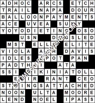 LA Times Crossword answers Wednesday 28 December 2016