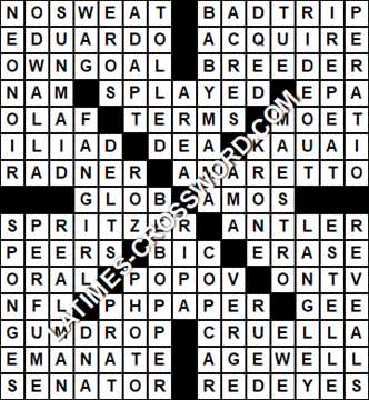 LA Times Crossword answers Saturday 7 January 2017