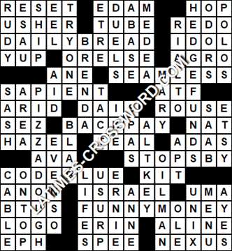 LA Times Crossword answers Wednesday 11 January 2017