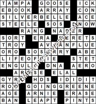 LA Times Crossword answers Thursday 12 January 2017