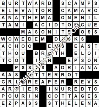 LA Times Crossword answers Saturday 21 January 2017