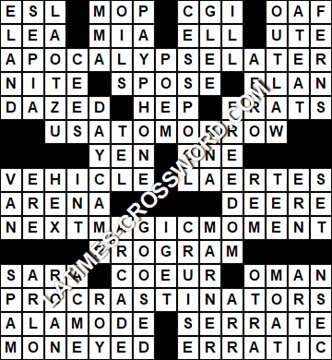 LA Times Crossword answers Thursday 9 February 2017