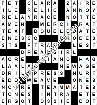LA Times Crossword answers Monday 13 February 2017