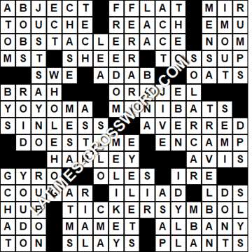 LA Times Crossword answers Thursday 16 February 2017
