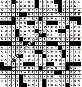 LA Times Crossword answers Sunday 19 February 2017