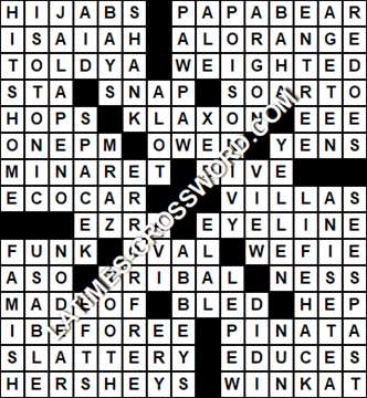 LA Times Crossword answers Saturday 25 February 2017