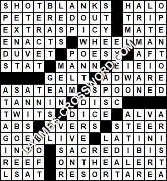 LA Times Crossword answers Saturday 11 March 2017