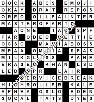 LA Times Crossword answers Monday 13 March 2017