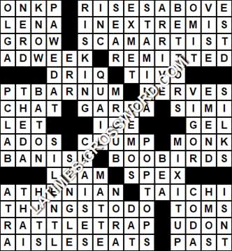 LA Times Crossword answers Saturday 18 March 2017