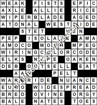 LA Times Crossword answers Wednesday 29 March 2017