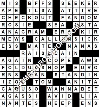 LA Times Crossword answers Tuesday 11 April 2017
