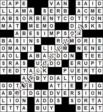 LA Times Crossword answers Tuesday 2 May 2017
