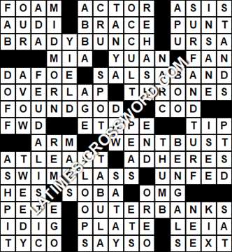 LA Times Crossword answers Tuesday 30 May 2017