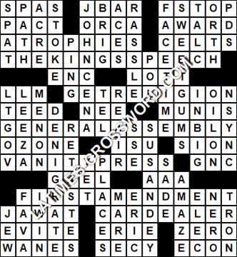 LA Times Crossword answers Wednesday 31 May 2017