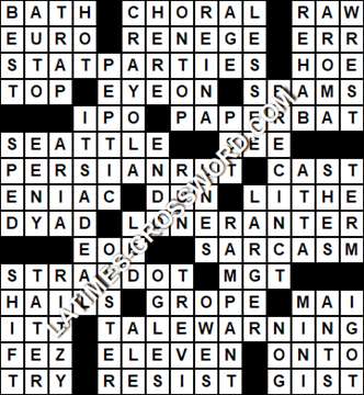 LA Times Crossword answers Friday 9 June 2017