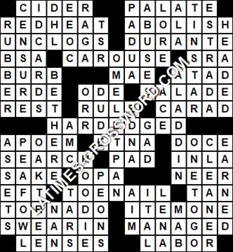 LA Times Crossword answers Thursday 29 June 2017