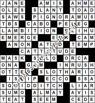 LA Times Crossword answers Friday 30 June 2017
