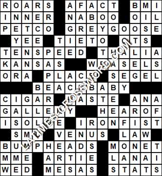 LA Times Crossword answers Tuesday 4 July 2017