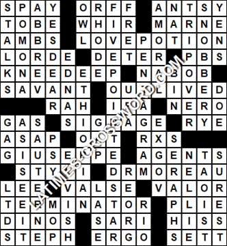 LA Times Crossword answers Friday 28 July 2017