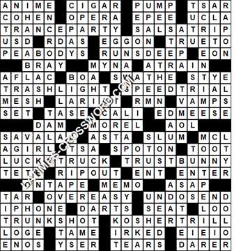 LA Times Crossword answers Sunday 30 July 2017