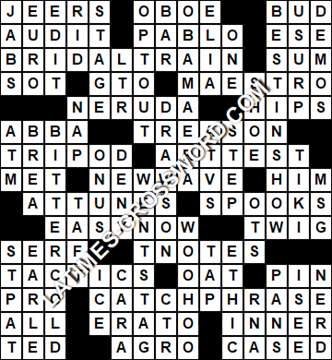 LA Times Crossword answers Wednesday 9 August 2017