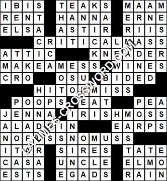 LA Times Crossword answers Wednesday 16 August 2017