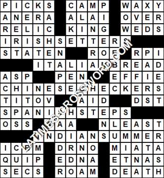 LA Times Crossword answers Thursday 31 August 2017