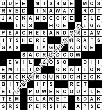 LA Times Crossword answers Wednesday 6 September 2017
