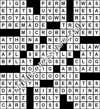 LA Times Crossword answers Wednesday 13 September 2017