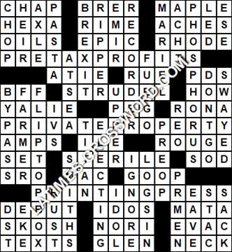LA Times Crossword answers Monday 18 September 2017