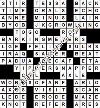 LA Times Crossword answers Friday 22 September 2017