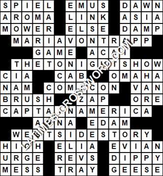 LA Times Crossword answers Tuesday 26 September 2017