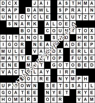 LA Times Crossword answers Friday 29 September 2017