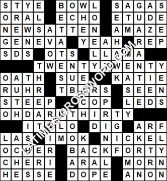 LA Times Crossword answers Monday 2 October 2017