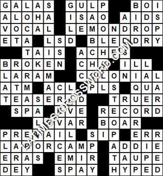 LA Times Crossword answers Wednesday 4 October 2017