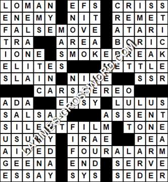 LA Times Crossword answers Monday 9 October 2017