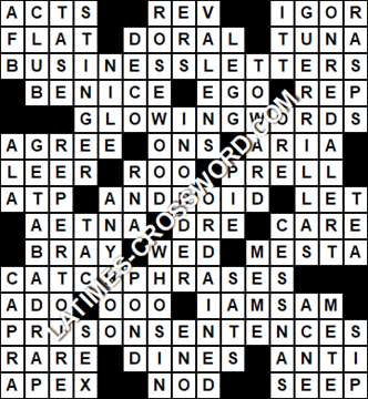 LA Times Crossword answers Wednesday 11 October 2017