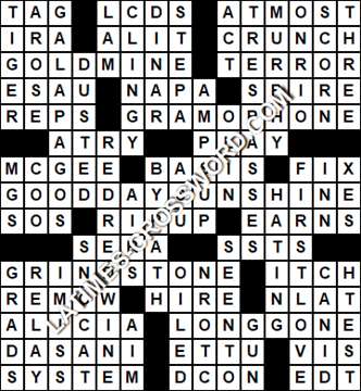 LA Times Crossword answers Monday 16 October 2017