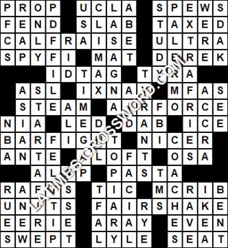 LA Times Crossword answers Tuesday 17 October 2017