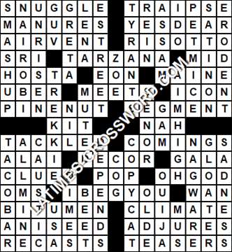 LA Times Crossword answers Saturday 21 October 2017