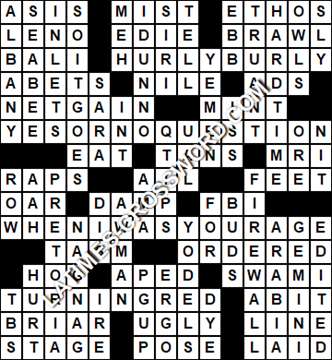 LA Times Crossword answers Tuesday 24 October 2017