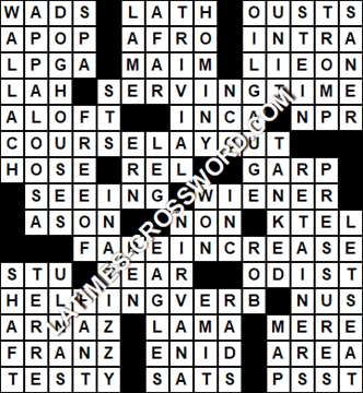 LA Times Crossword answers Wednesday 25 October 2017