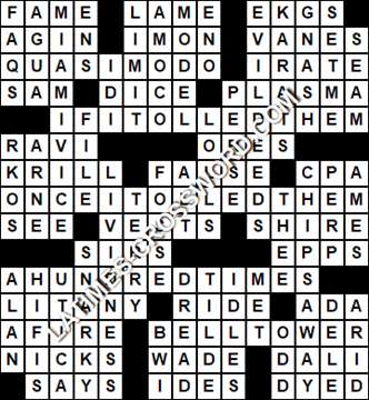 LA Times Crossword answers Friday 1 December 2017