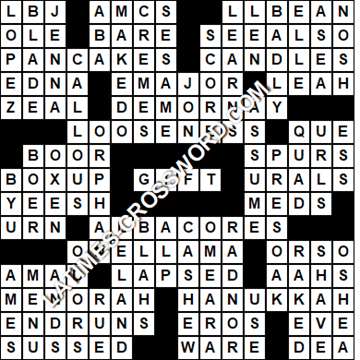 LA Times Crossword answers Tuesday 12 December 2017