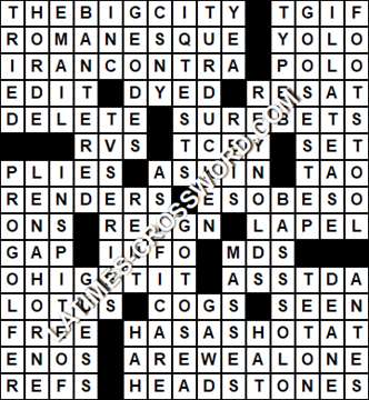 LA Times Crossword answers Saturday 16 December 2017